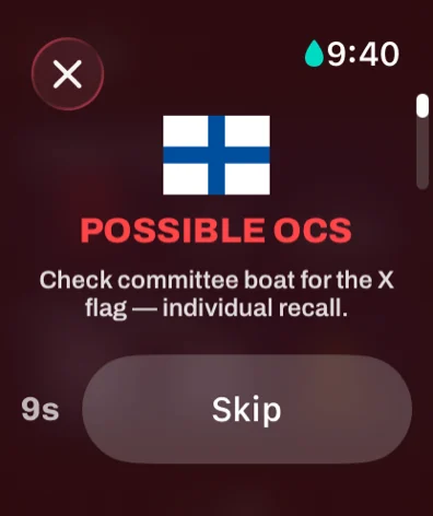 Sail Tactician on Apple Watch at the gun, warning that the boat is over the start line